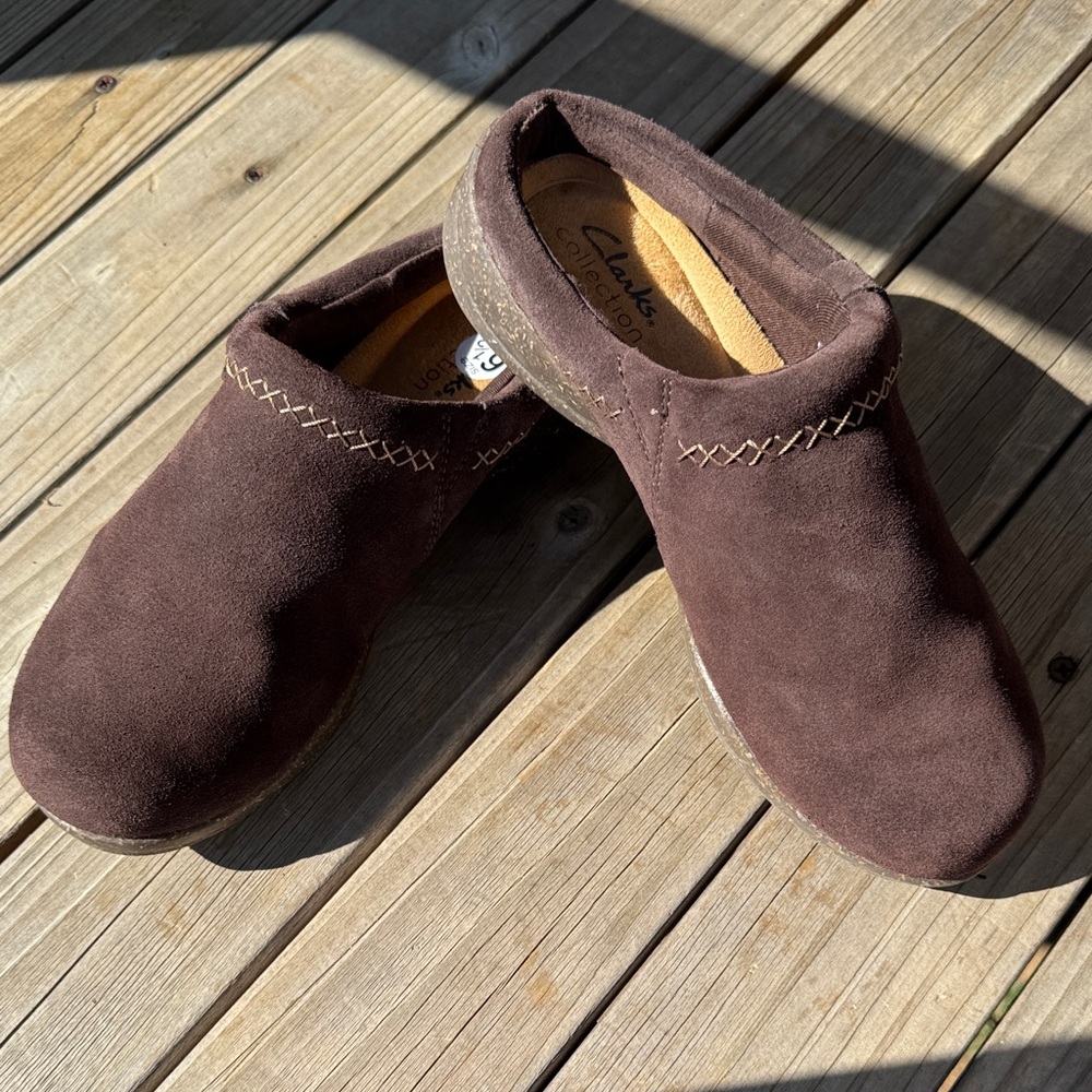 Clarks Dark Brown Suede Mules